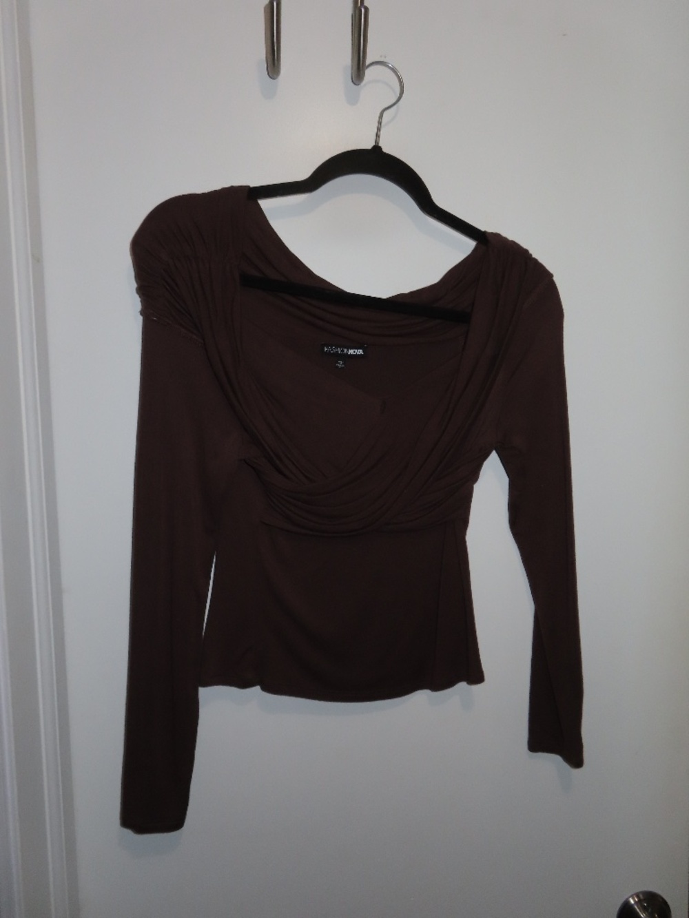 Fashion Nova brown long sleeve wrap top